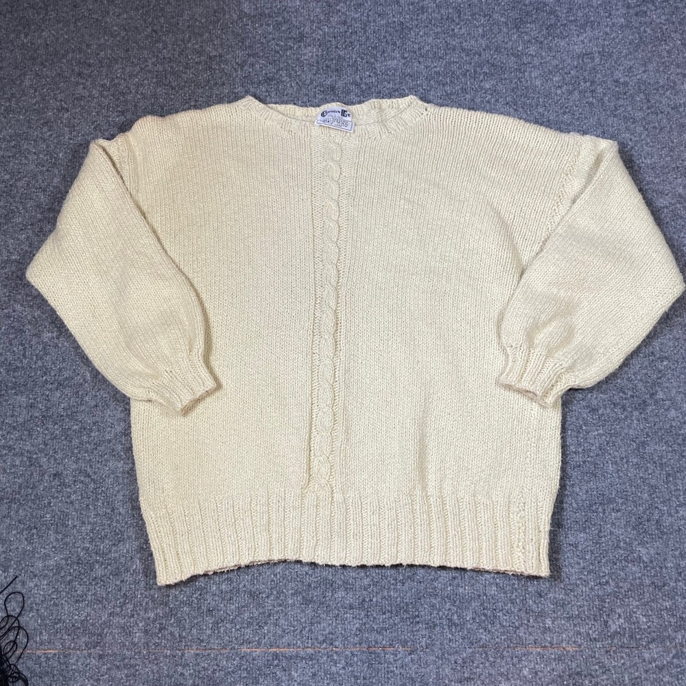 Bergdorf Goodman Sweater Womens Yellow Cable Knit Cotton Puff Sleeve Vintage
